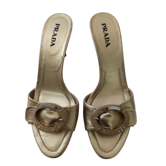 Prada Gold Slide Heels Size US 8.5 - Picture 1 of 14
